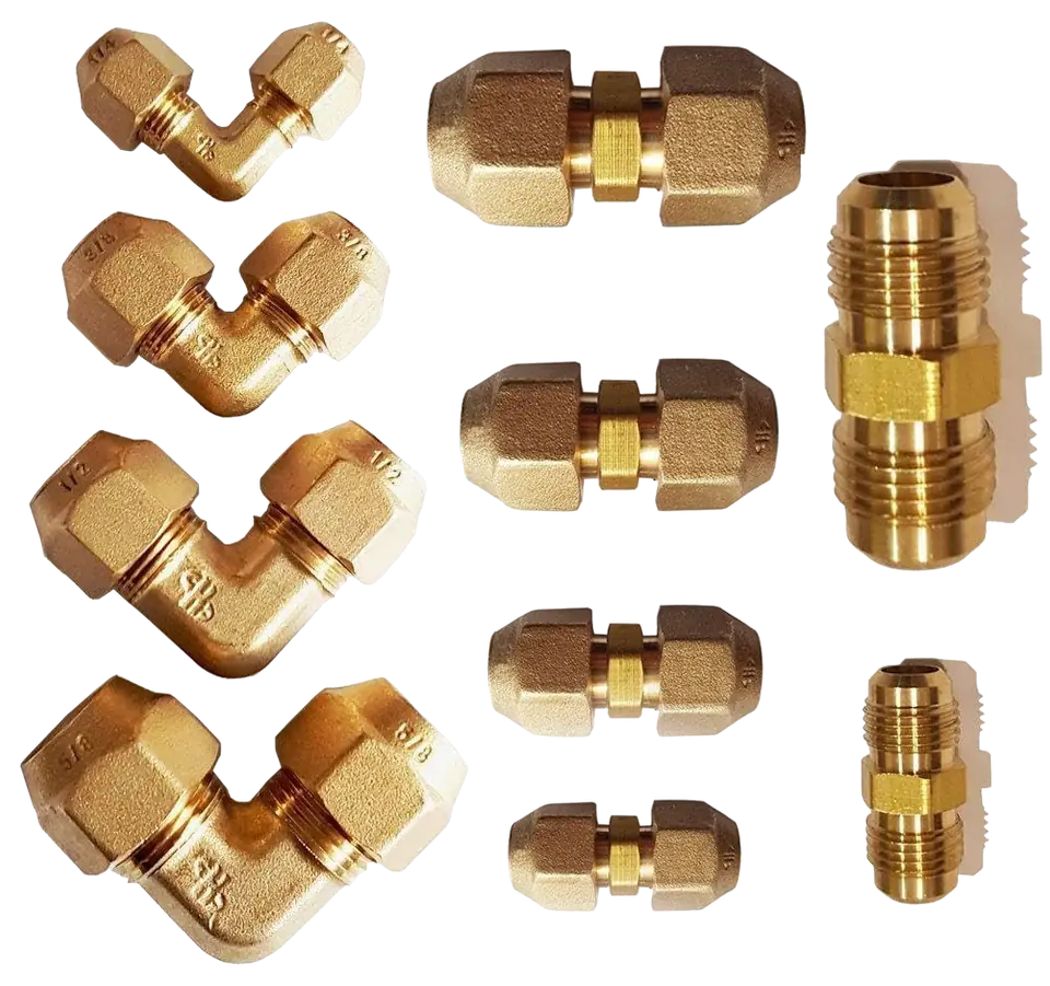 Verbindungsnippel Bördelmutter Messing 1/4 3/8 1/2 5/8 Zoll 90° Winkel